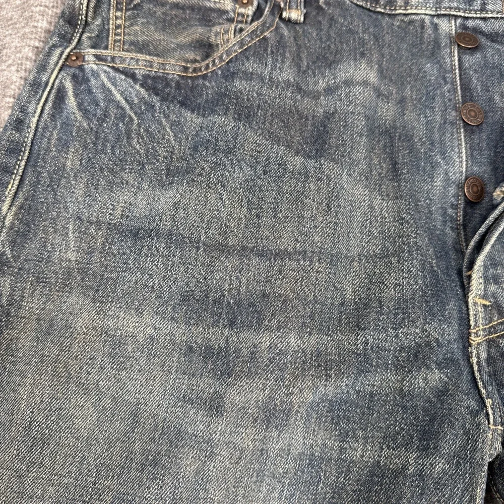 Levi's 501 Jeans‎ Mens 36x32 Blue Denim Button Fly Straight Leg Faded Distressed